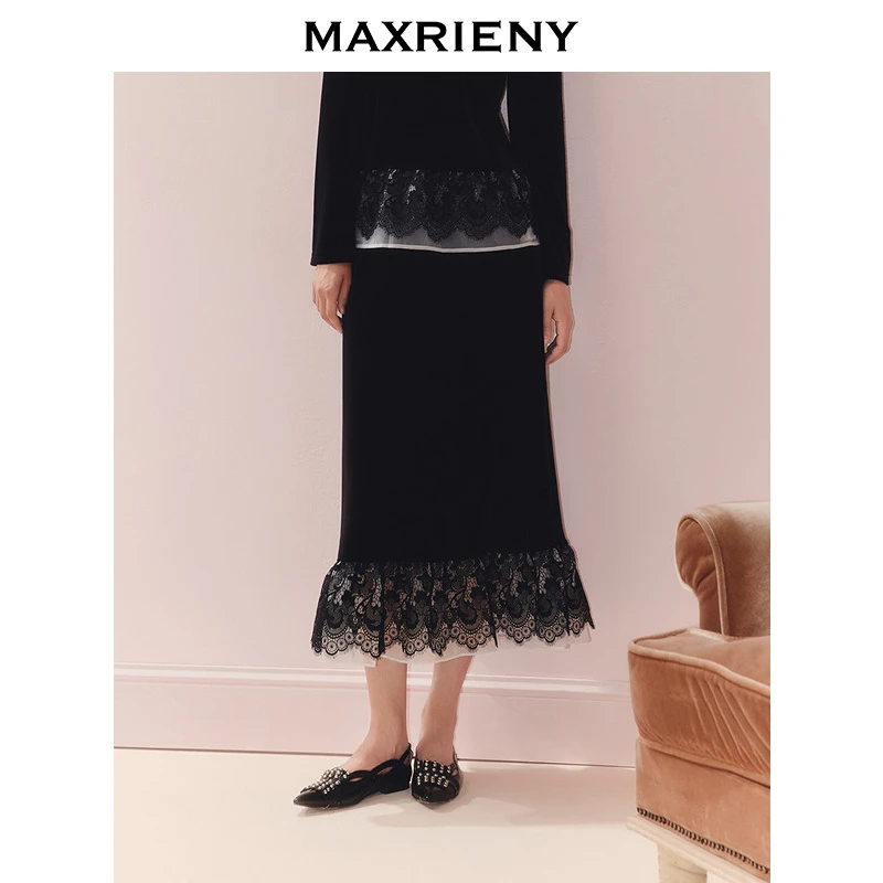 【早鸟超前购】MAXRIENY复古赫本风半身裙25秋优雅通勤风蕾丝裙子