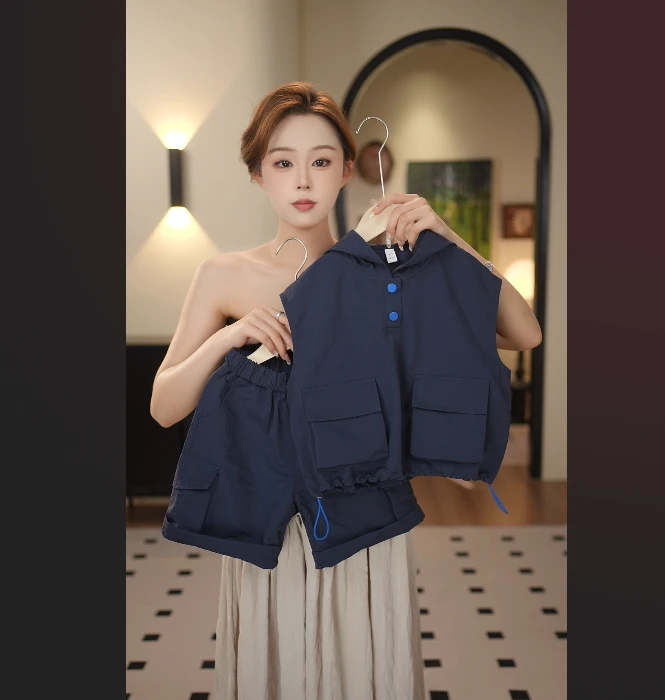 2025夏季新款儿童套装运动时尚休闲连帽无袖潮流宽松88739