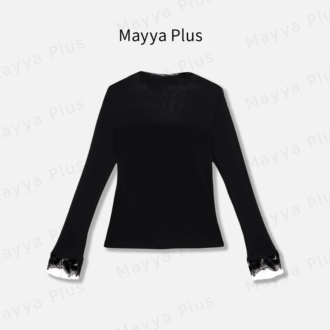 【柔风】Mayya Plus麦芽定制流光风气质蕾丝针织打底衫上衣32546129