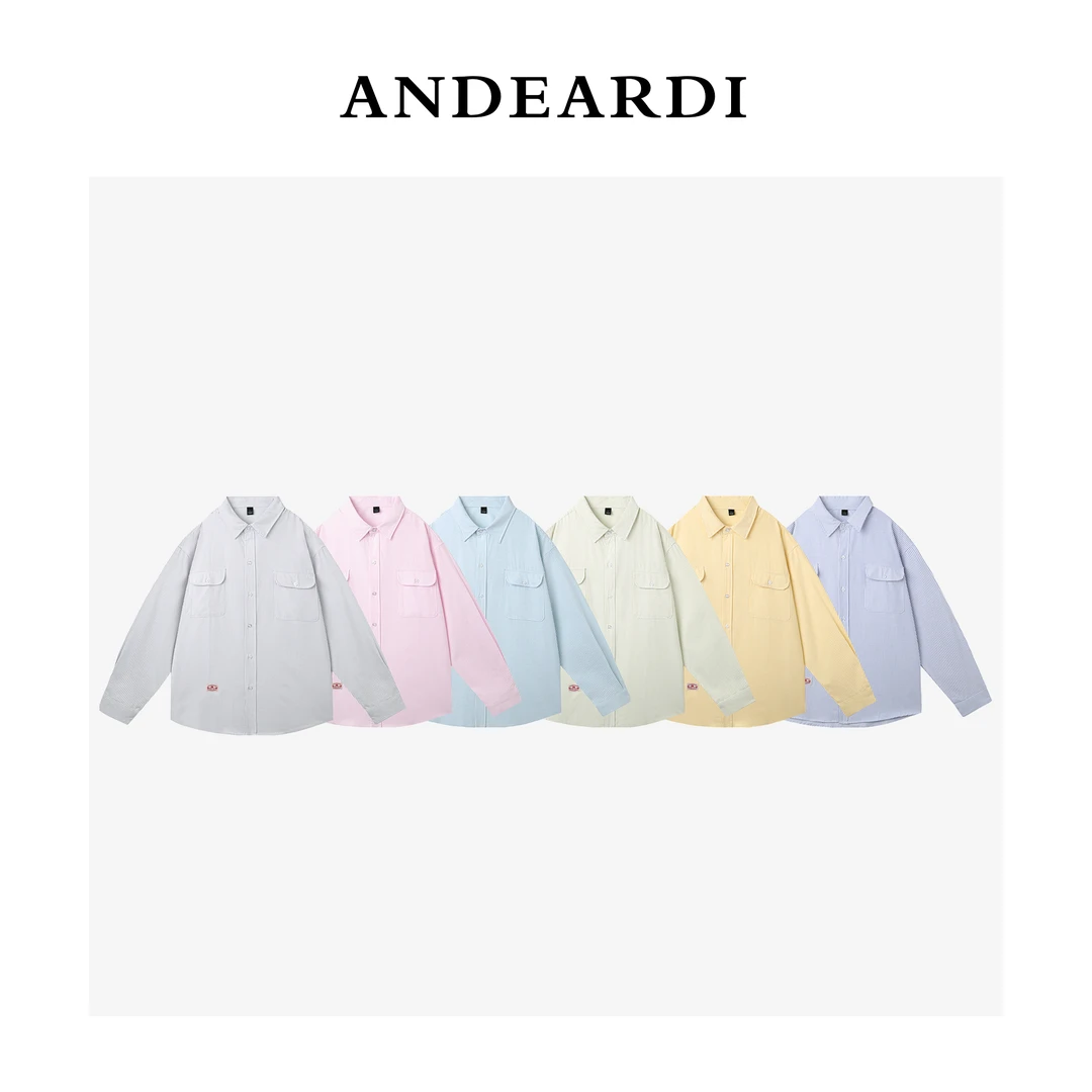 ANDEARDI秋季长袖上衣条纹单排扣宽松衬衫休闲
