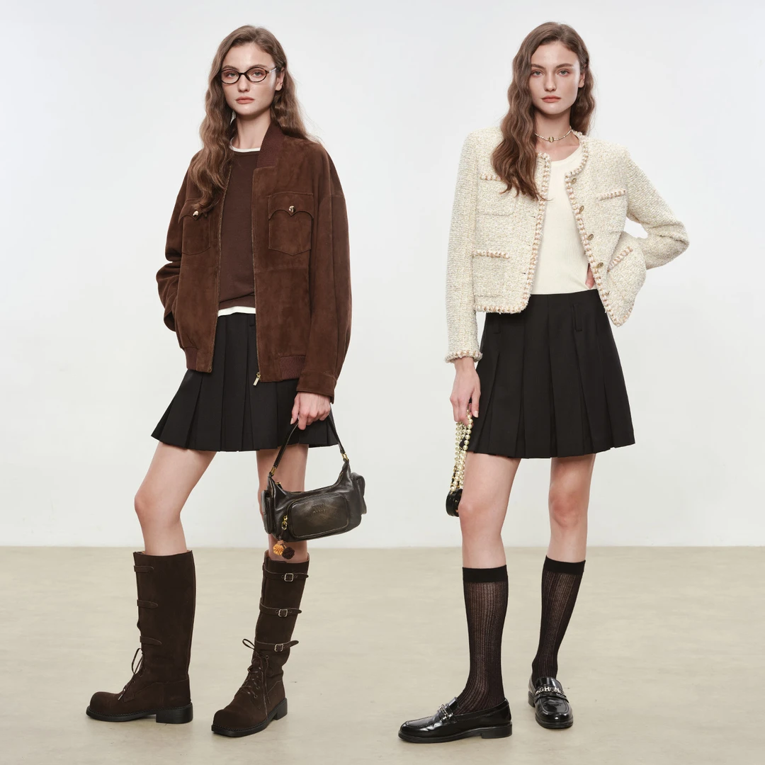 小岛微风意大利Marzotto精纺羊毛百褶裙长短版QZ082601/QZ082602