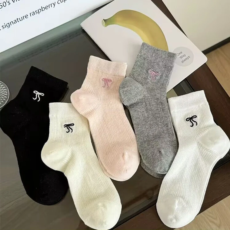 霸上狼夏季网眼袜薄款JK芭蕾透气蝴蝶结甜美少女短筒袜百搭中筒棉