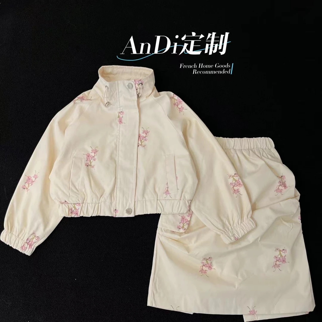 〖ANDI〗订制春款女童新中式花朵印花拉链外套裙子两件套2774