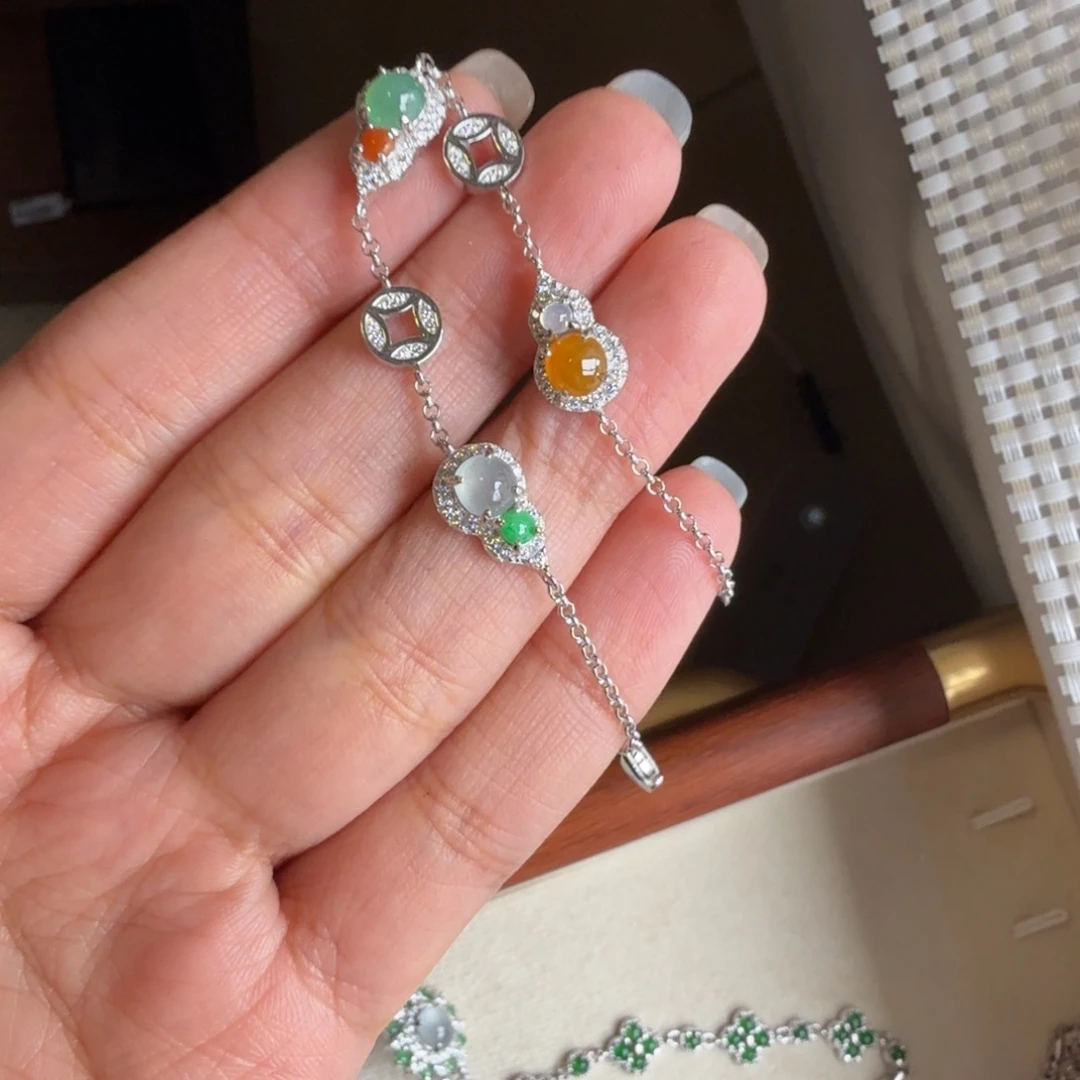 翡翠银S925镶嵌颈饰手链