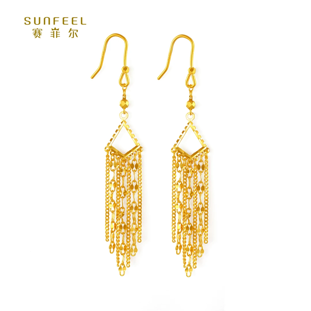 SUNFEEL/赛菲尔【优选店】足金5G艺术菱形流苏耳吊5GE00652