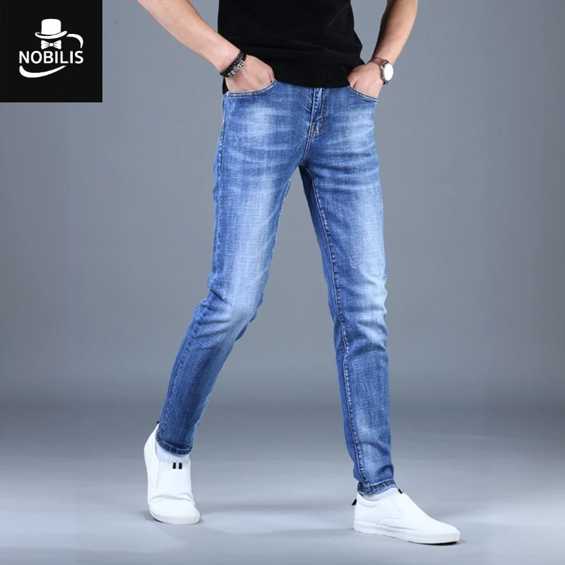 高端牛仔裤男款潮牌夏季新款修身小脚潮流弹力男士长裤