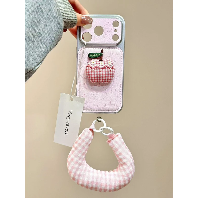 少女粉底线条立体布艺苹果腕带适用苹果17promax手机壳15iphone16