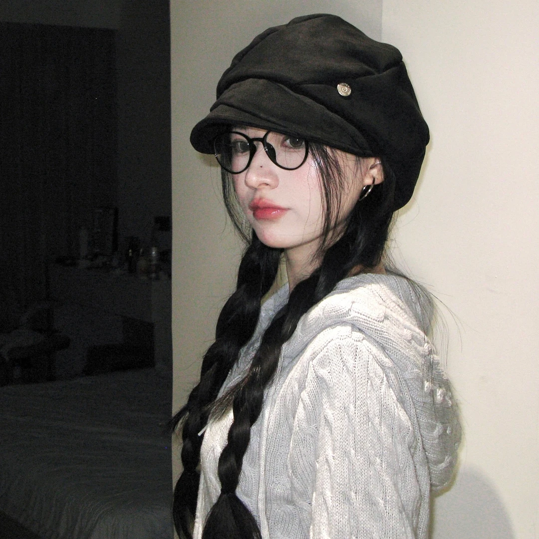 英伦风复古黑色贝雷帽女日系文艺报童帽百搭大头围显脸小画家帽子