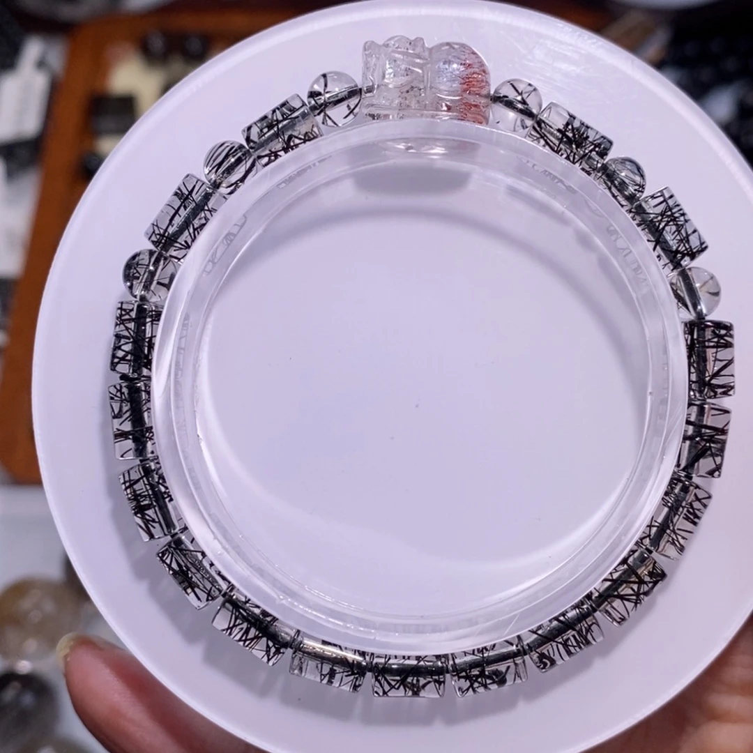 水晶手链未镶嵌收藏级蕾丝黑发晶无棉设计款超七貔貅