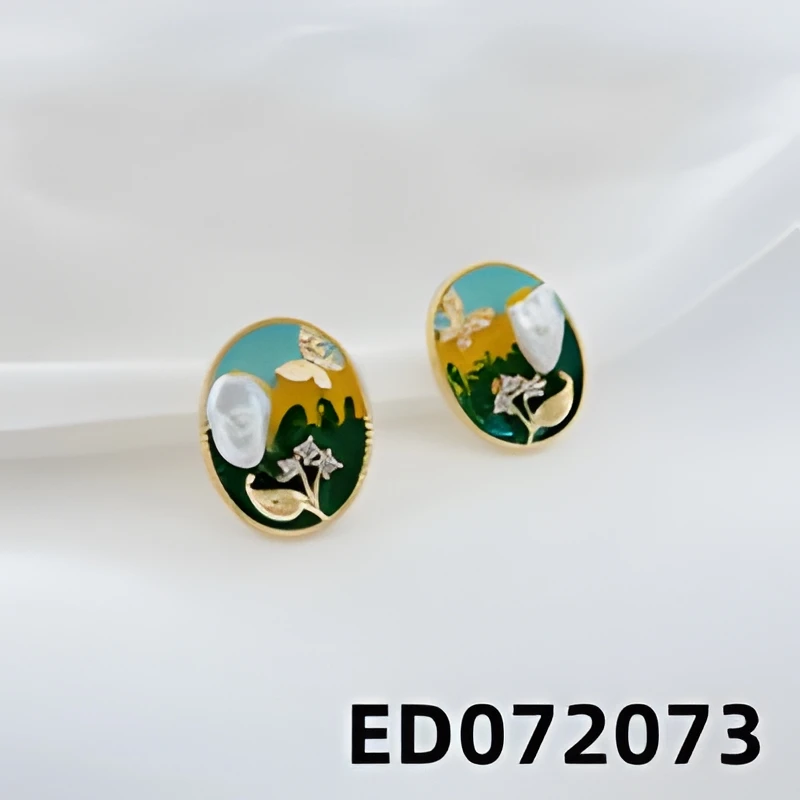 铜合金耳饰 假日花园油画风小众耳钉ED072073