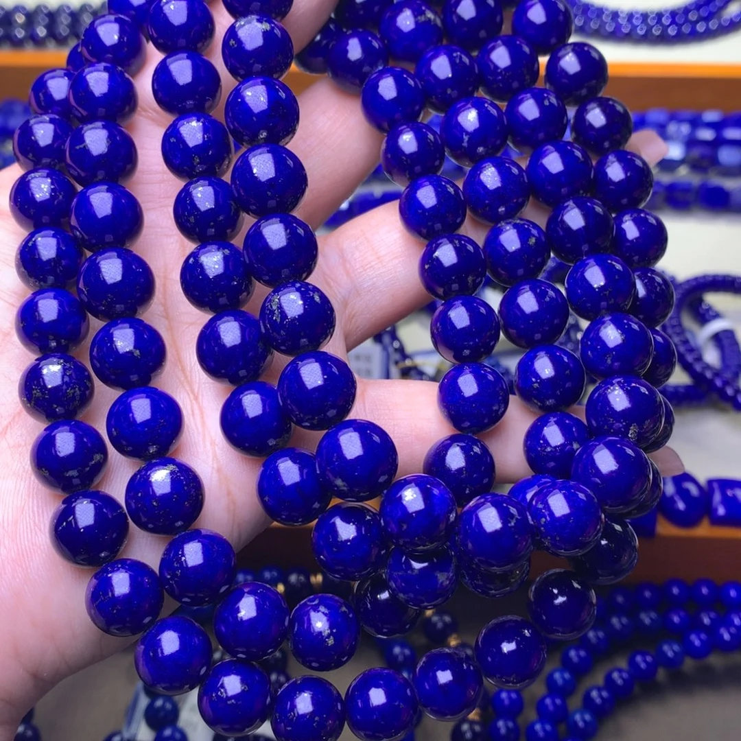 青金石未镶嵌手串11.5m全紫满天星108