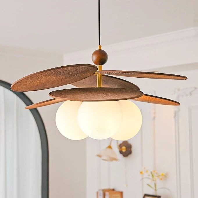 魔豆吊灯卧室灯法式复古中古书房灯日式藤编餐厅实木灯具灯中晓楚