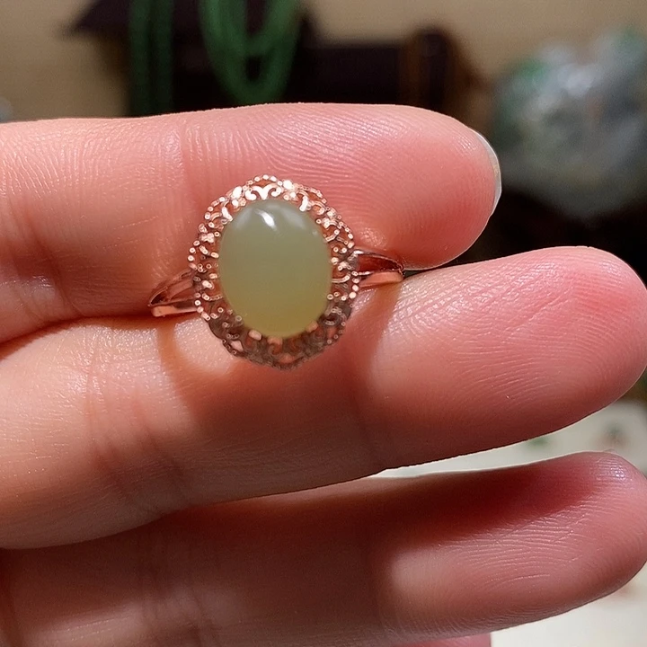 和田玉合金戒指和田玉戒指