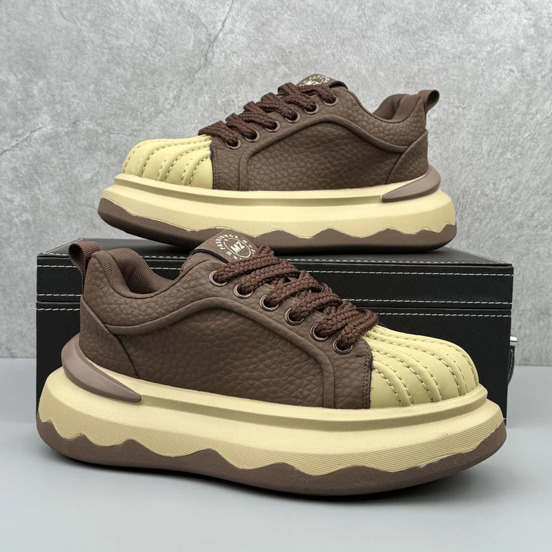 贝壳头男鞋2025冬季新款超火厚底增高鞋子个性板鞋时尚运动休闲鞋