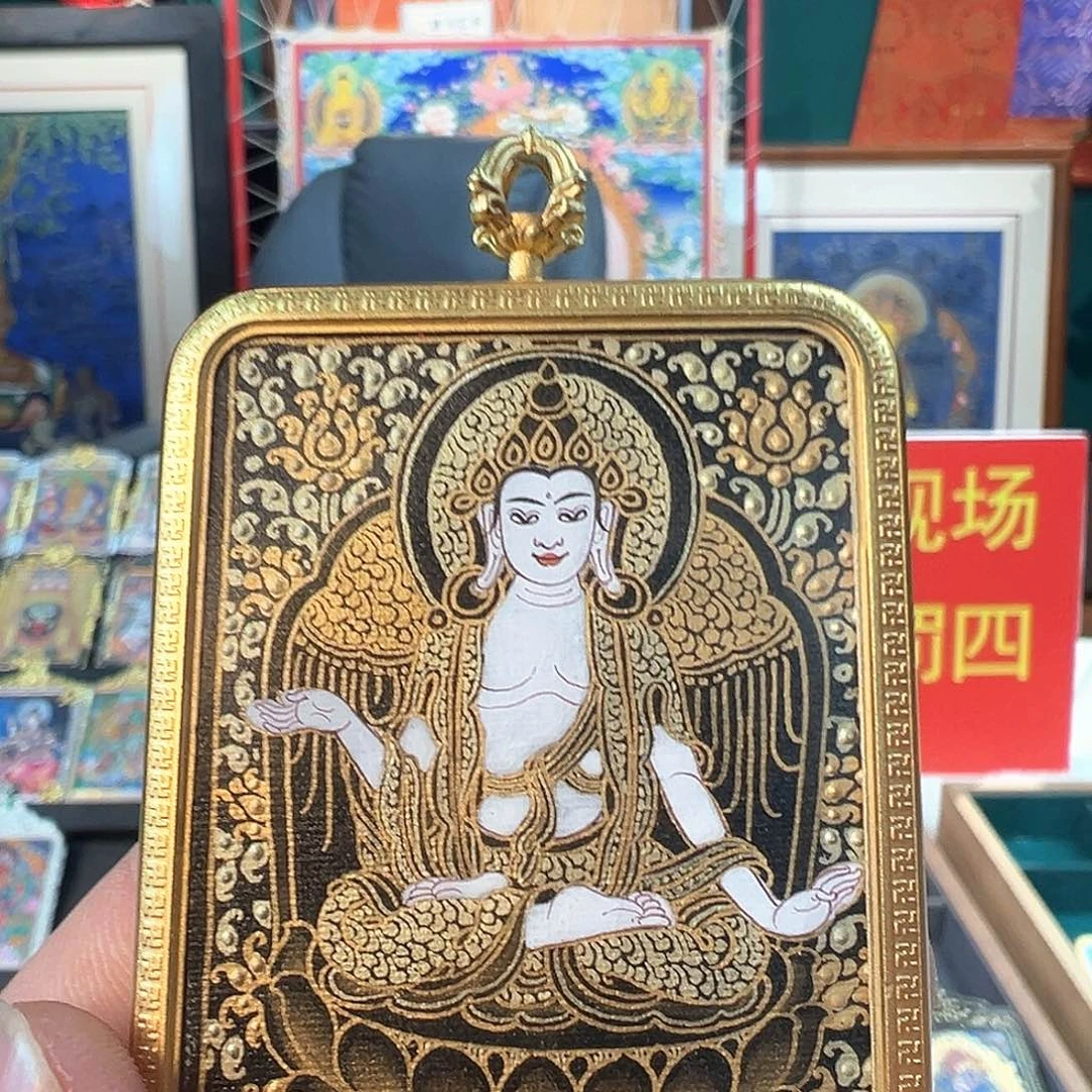 吊坠纯手绘唐卡黑金大势至