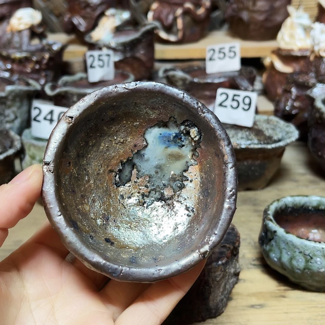 杯平**颠柴烧粗陶手捏杯