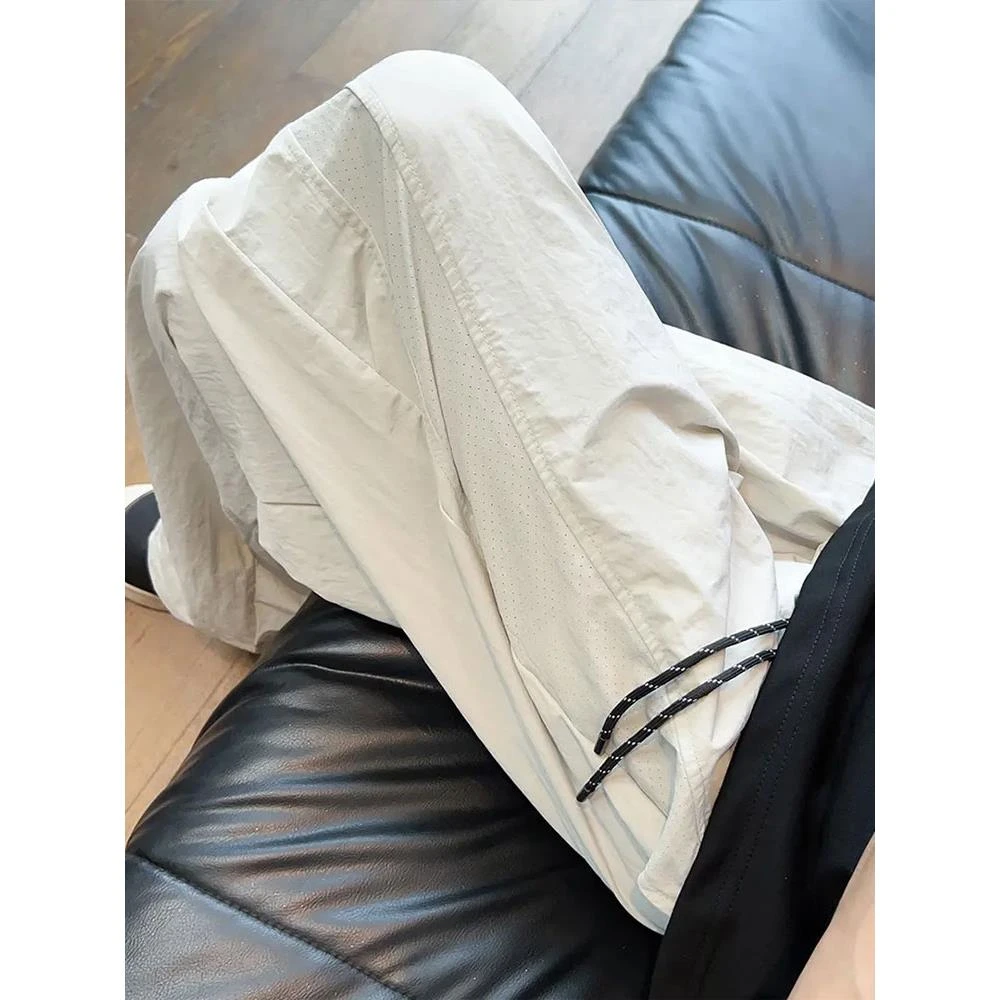 美式激光打孔速干裤男夏季薄款透气运动冰丝裤解构拼接垂感休闲裤