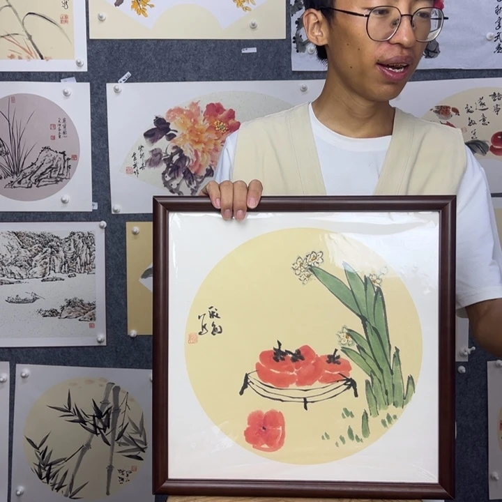 国画团圆事事如意【41*41】送框