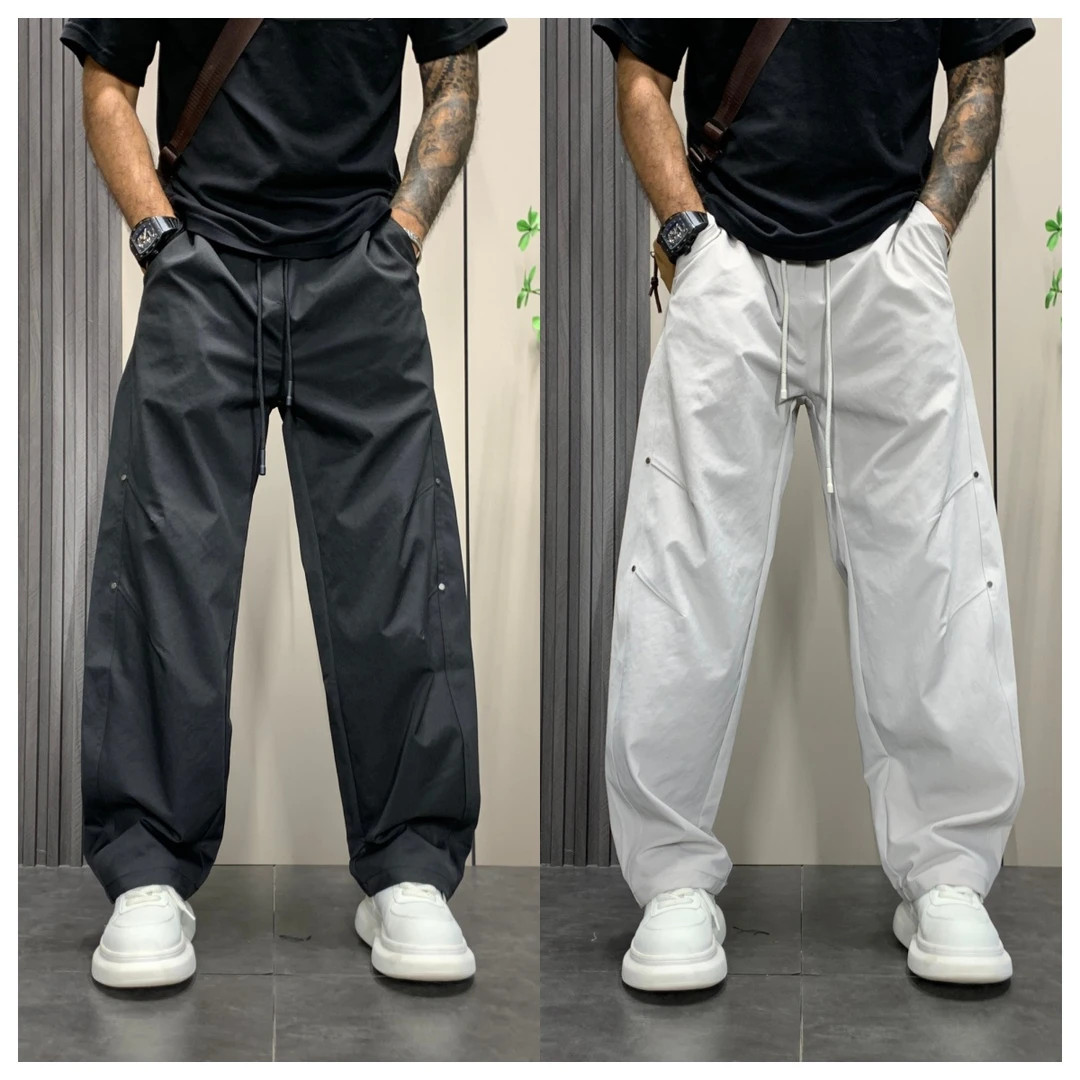 秋款新款男款裤子美式宽松直筒工装裤纯色春秋长裤痞帅加厚休闲裤