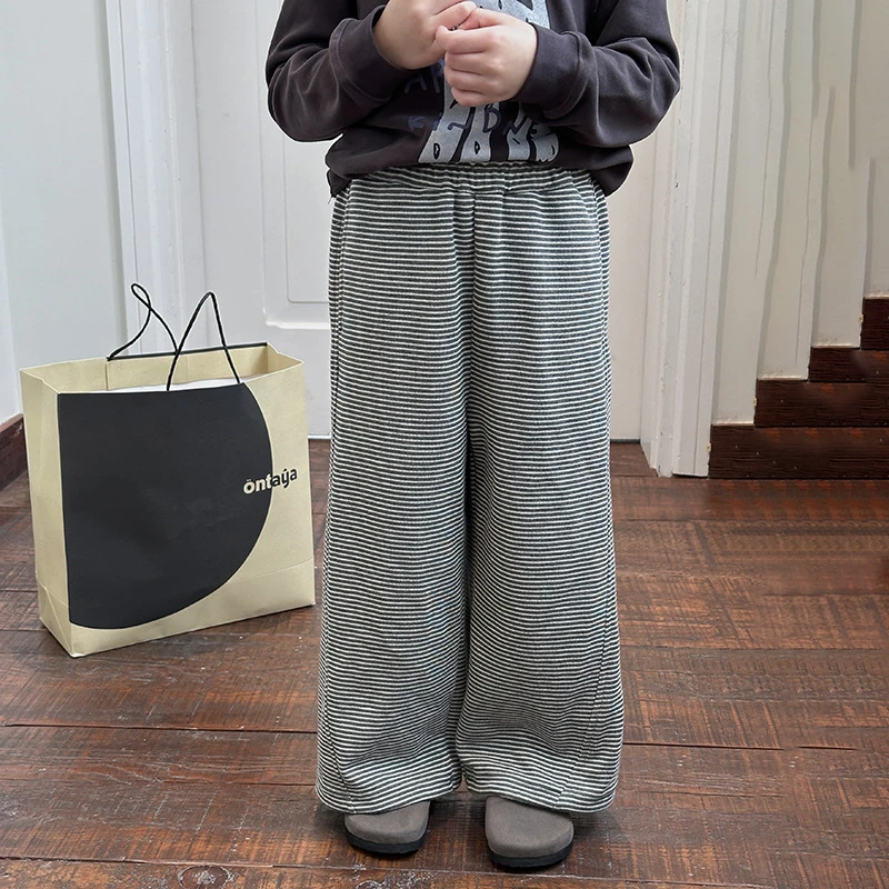 【现货已开价】女童秋百搭长裤子儿童休闲韩范宽松条纹直筒裤25F060