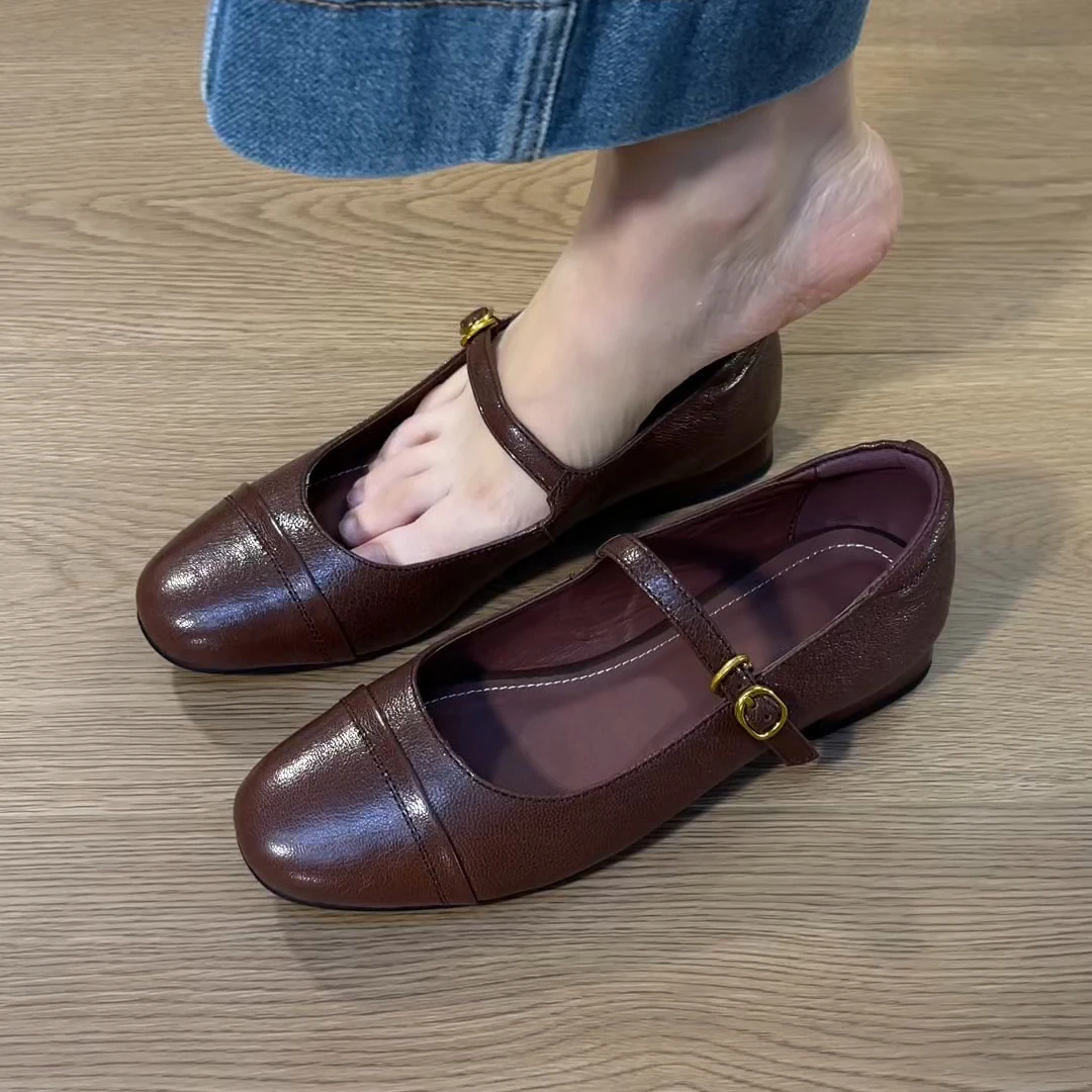 夏季新款简约通勤软底一字带单鞋圆头浅口温柔百搭复古玛丽珍单鞋