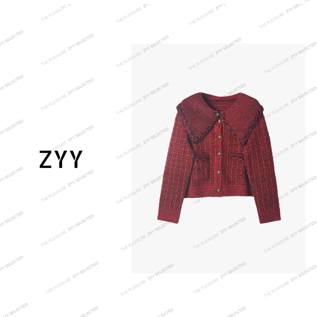 ZYY【枫糖炙热】2025/S新品法式复古名媛格子小香风毛衣X25QMY03095