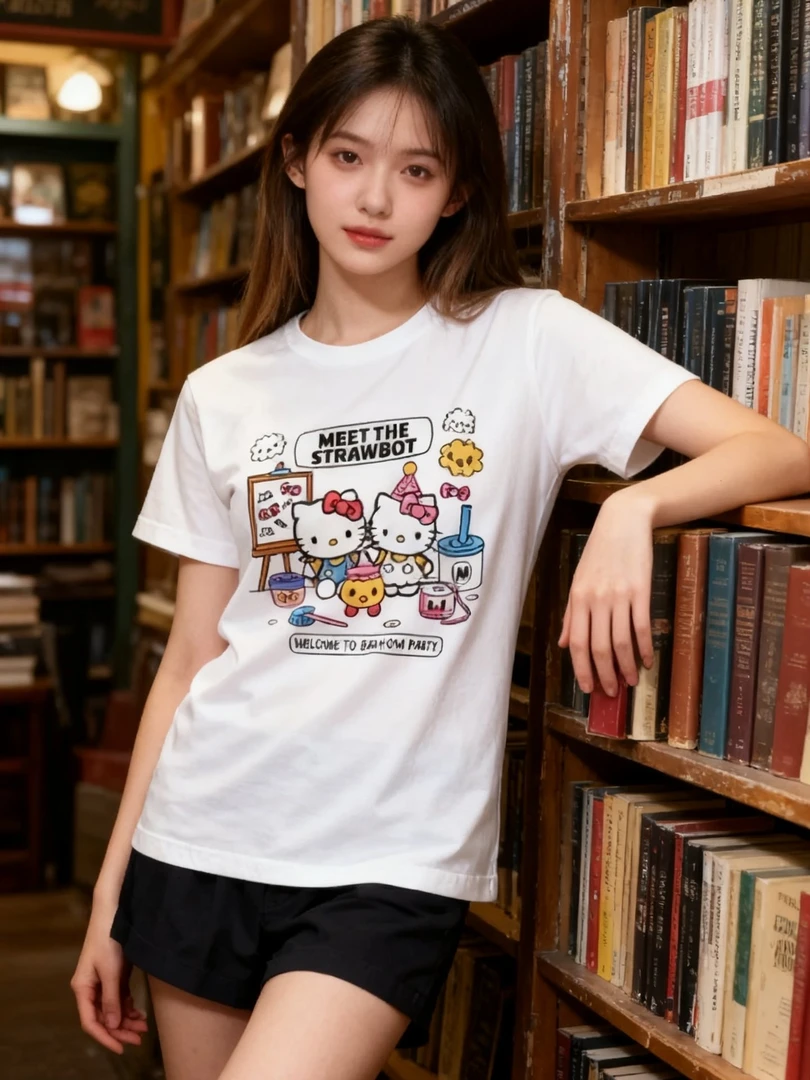 可爱小猫小众设计感夏季正肩短袖圆领休闲女装上衣