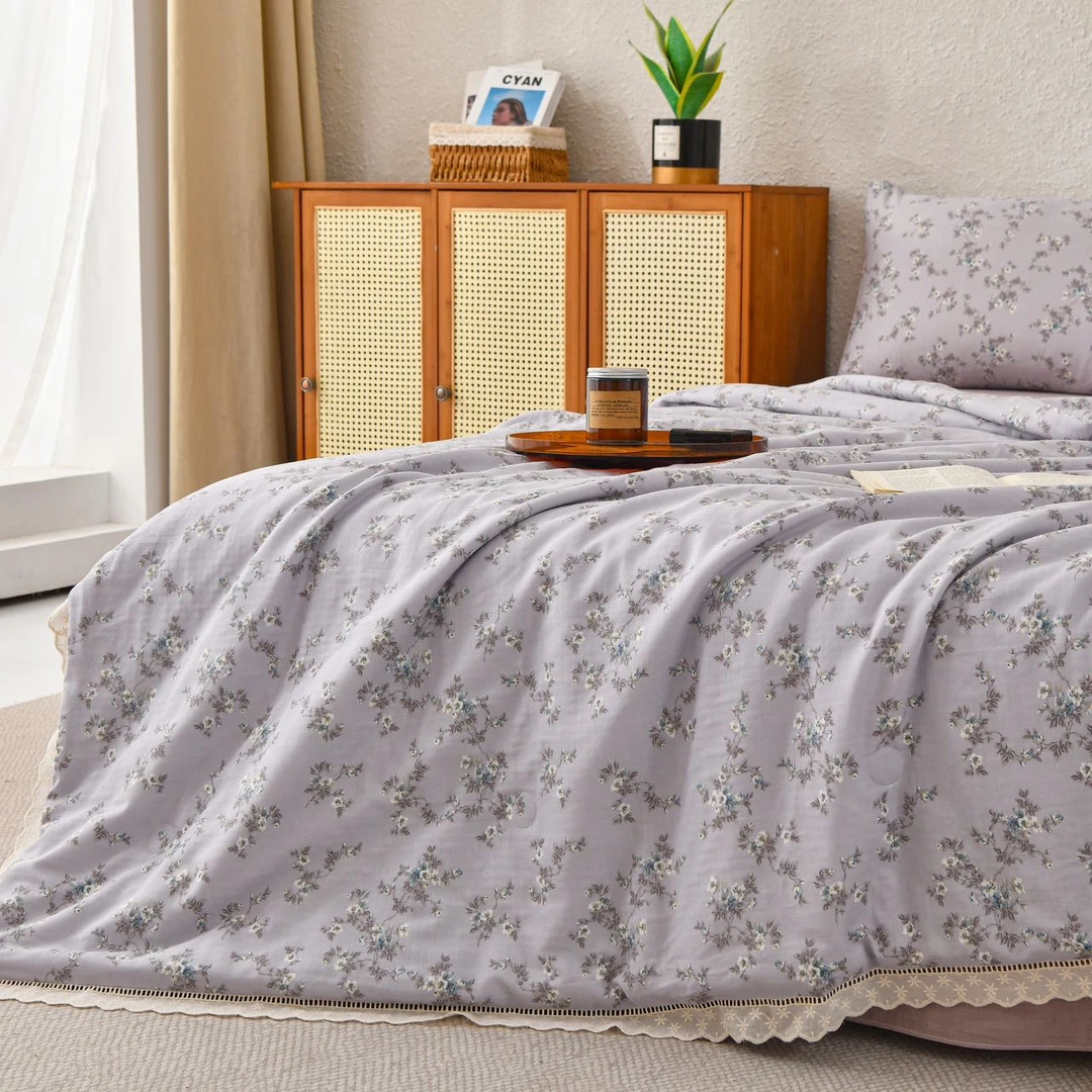 小清新夏凉A类全棉双层纱夏被花边夏凉被