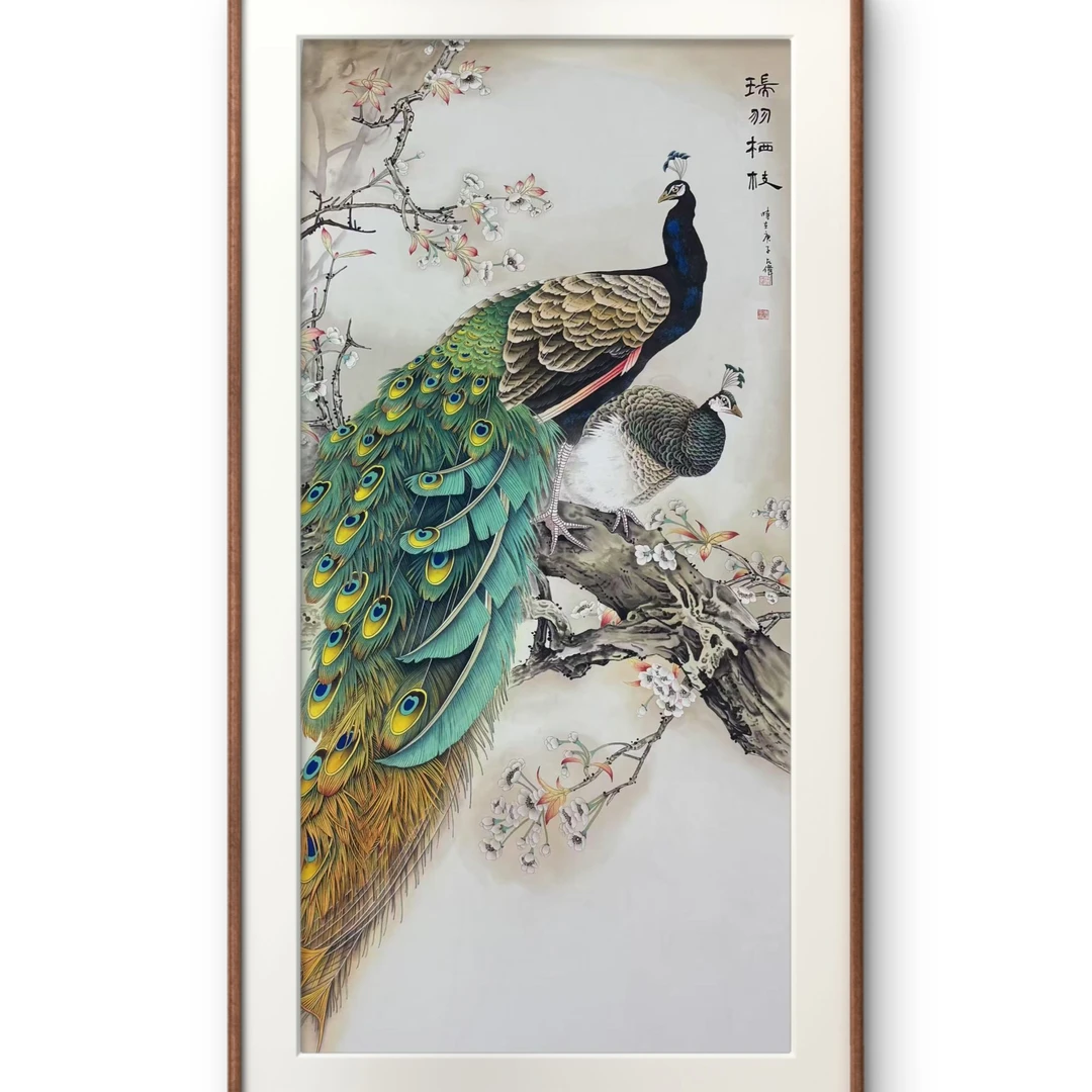 陈占伟 精品绢画 瑞羽栖枝 140*70