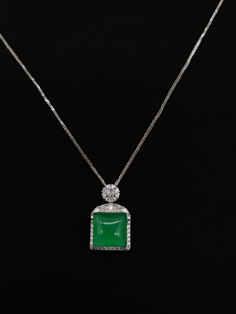 925银玉髓祖母绿中式新中式吊坠项链