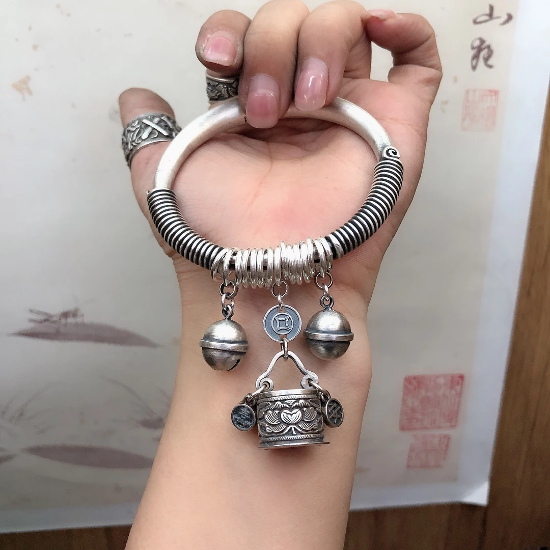 足银手镯 银手镯百搭复古古风经典纯手工单圈素款