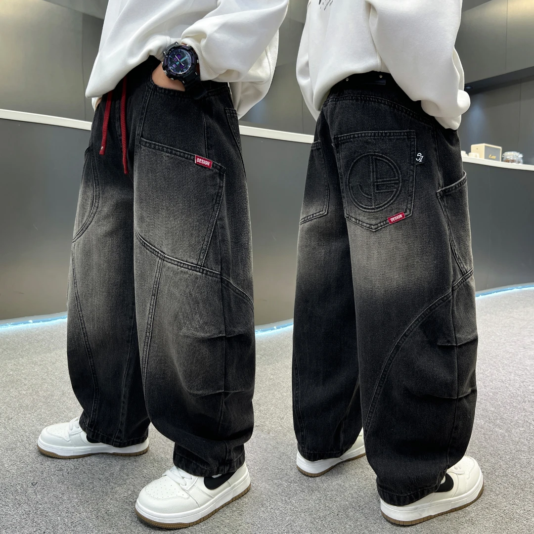 男童春秋牛仔裤2025新款儿童秋装韩版直筒裤子男孩宽松时髦休闲裤