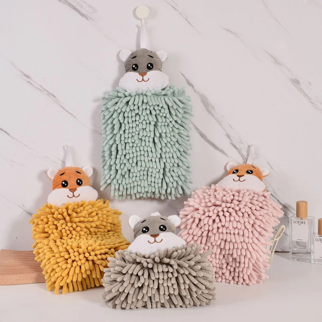 跨境卡通动物擦手毛巾挂式吸水雪尼尔擦手吸水掉毛厨房挂式擦手巾