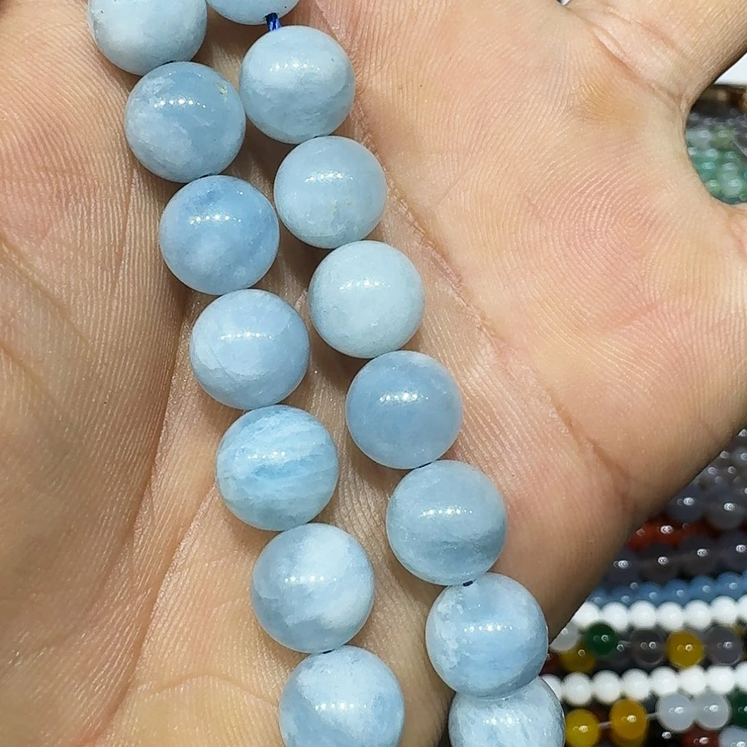 玛瑙/玉髓未镶嵌珠宝半成品海蓝宝10mm一条