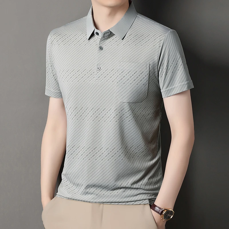 雅鹿男装真口袋薄款常规款常规宽松型中老年上装条纹时尚弹力中年