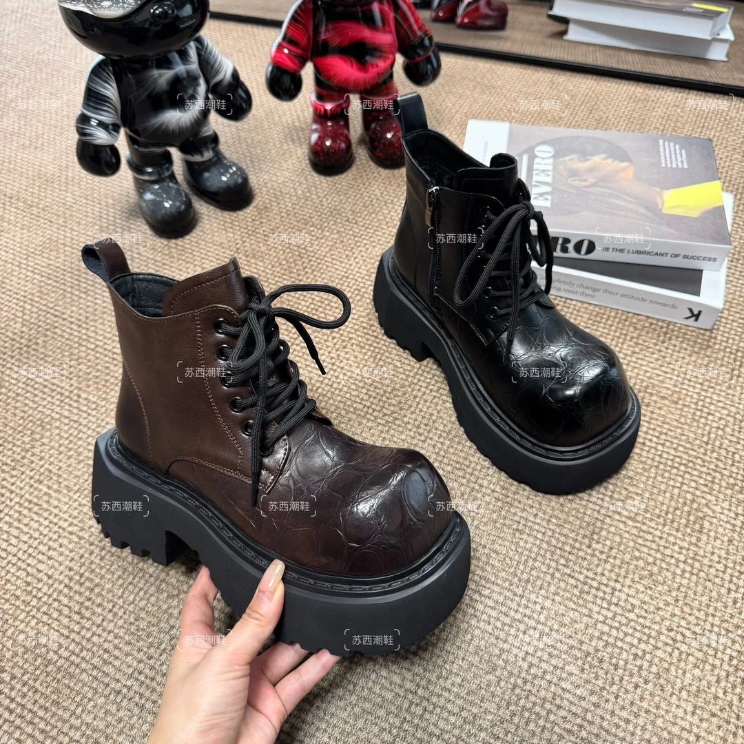 苏西〖乌木序曲〗增高百搭显瘦超轻厚底牛皮马丁靴加绒保暖 8266-10