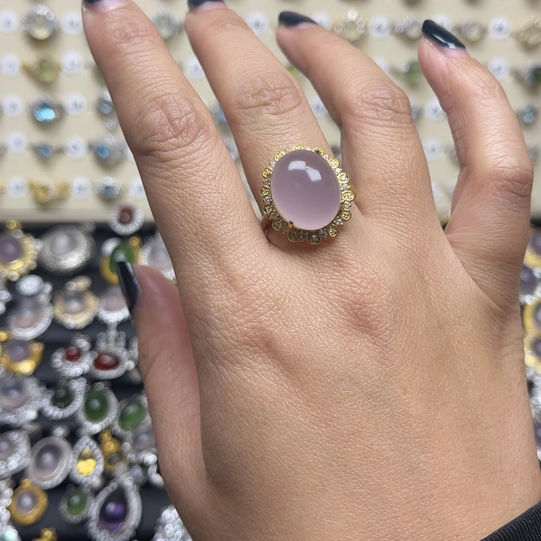 萤石戒指银S925镶嵌