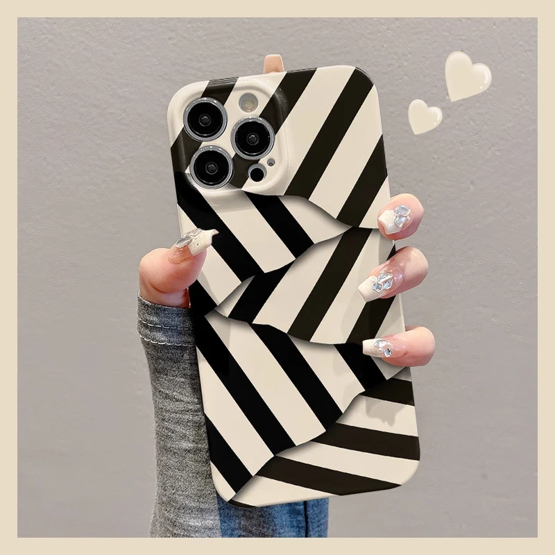 碎片黑白条纹适用苹果16手机壳华为个性vivo全包小米15oppo菲林壳