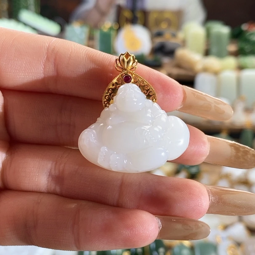 【闪购商品】和田玉吊坠18K金镶嵌