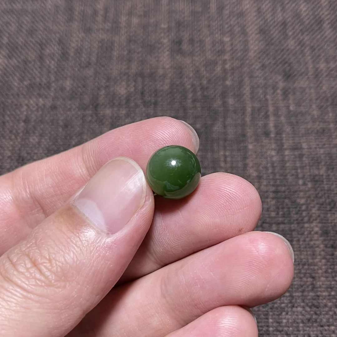 正宗和田玉颈链碧玉单珠配饰卡12圆珠锁骨链手工DIY气质满绿饰品。