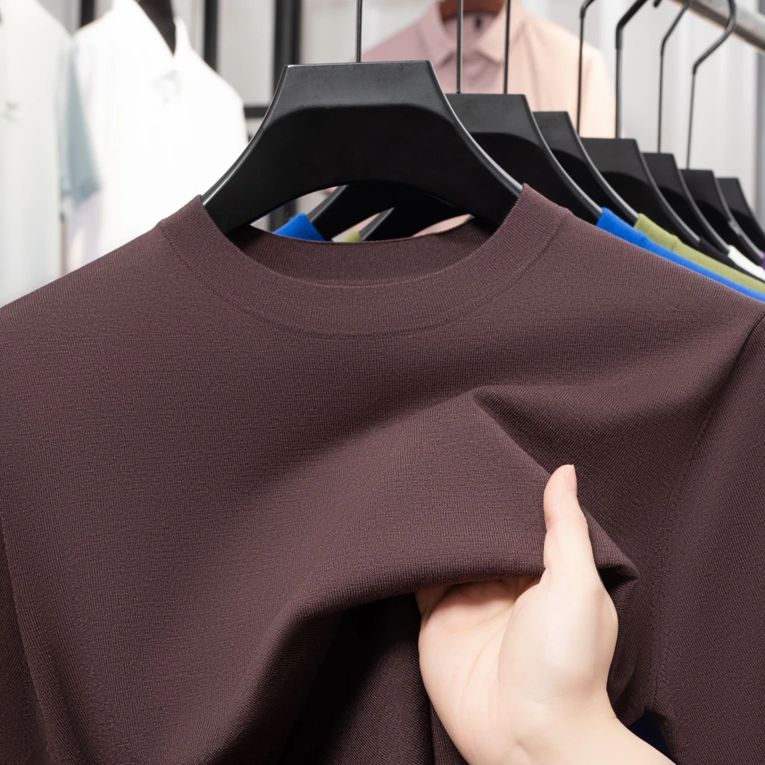 25夏季新款短袖T恤圆领男士针织衫速干上衣桑蚕丝休闲百搭半袖