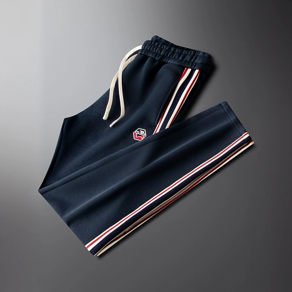 高级感小狗刺绣蓝色休闲运动裤男新款秋冬季修身显瘦小脚卫裤