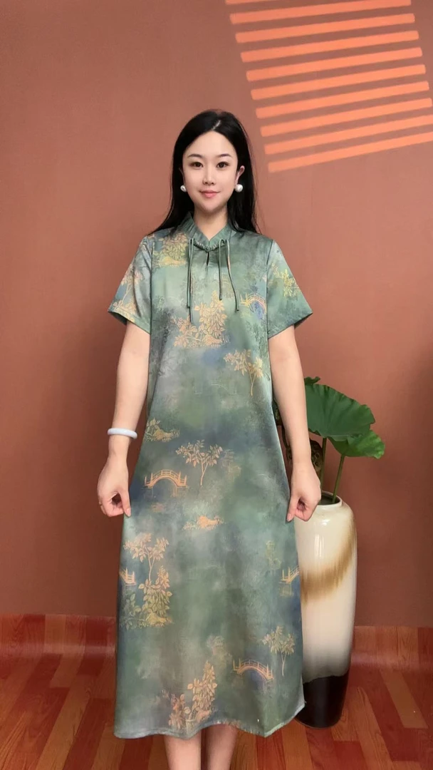 （江南）夏季流苏显瘦时尚中长款亲肤透气短袖连衣裙气质