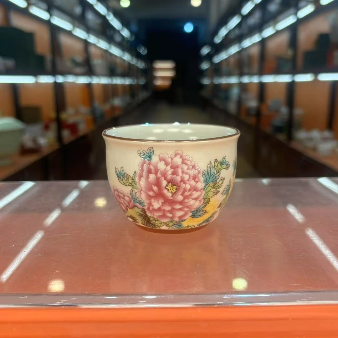 秋香茶具 国色天香牡丹铜钱杯底主人杯茶杯品茗杯-5302