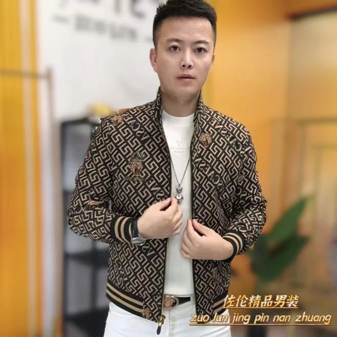 8050秋季新款时尚男士修身印花潮流长袖夹克