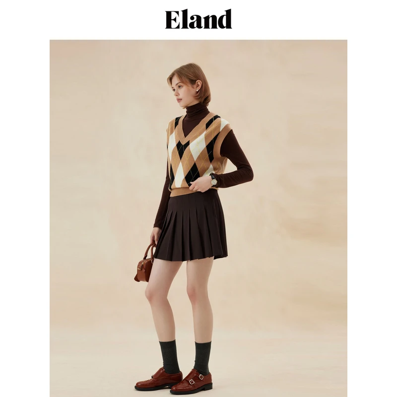 【女装优选WL】Eland衣恋马夹女经典格纹复古风马甲女EEVKE49M01