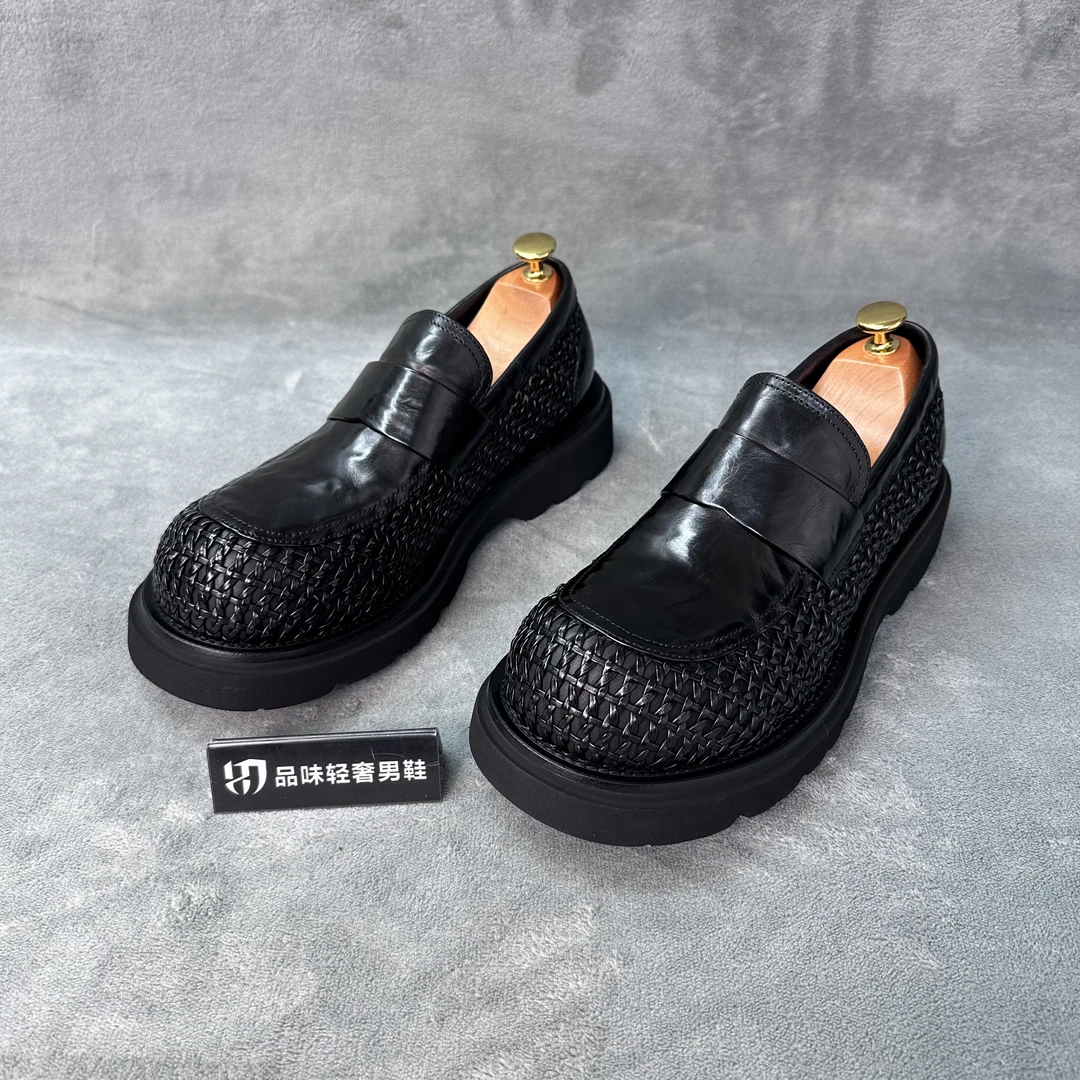 鞋道广州高端夏季网面休闲商务圆头厚底乐福鞋豆豆鞋男鞋低帮百搭