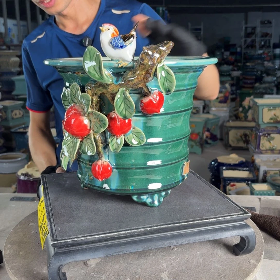 一风堂石湾花盆 内23*20缩釉微瑕