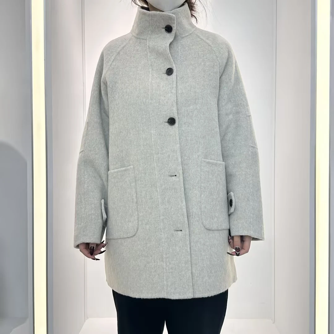 双面呢韩版翻领秋冬双面毛呢时尚休闲百搭中长款加厚灰色WH-100