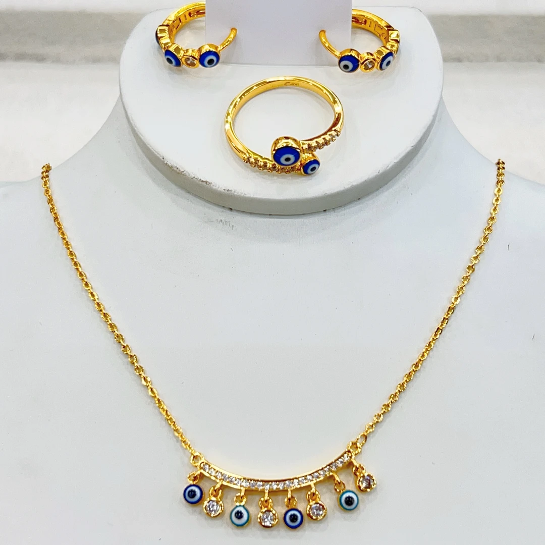 铜合金项链 恶魔眼睛耳环戒指项链三件套时尚百搭首饰精美